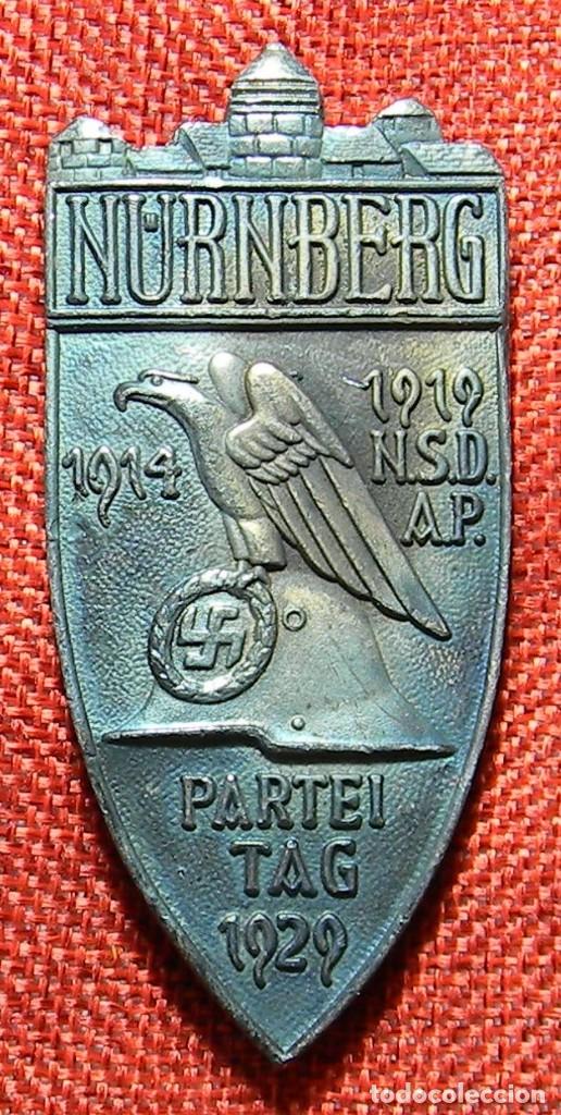 Military Antiques: NSDAP. Nurnberg 1914 &ndash; 1919. Partei Tag 1929. Marcaje FAB. Medidas: 80 x 40 mm - Buntmetall