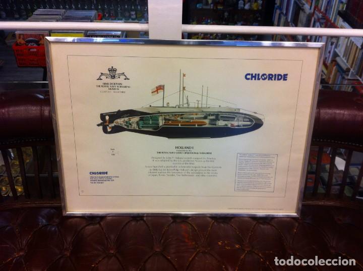 Militaria: L&Aacute;MINA ENMARCADA SUBMARINO HOLLAND I. 1901.HMS DOLPHIN. THE ROYAL NAVY SUBMARINE MUSEUM. 62,5 x 45cm