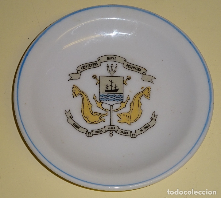 Military Antiques: PLATO MILITAR DE CER&Aacute;MICA. PREFECTURA NAVAL ARGENTINA. PORCELANA TSUJI. 11,5 CM. 110 GR