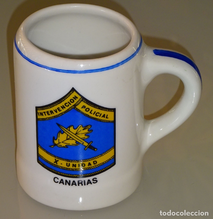 Militaria: JARRA POLICIAL DE CER&Aacute;MICA. X UNIDAD DE INTERVENCI&Oacute;N CANARIAS. 10 CM. 360 GR