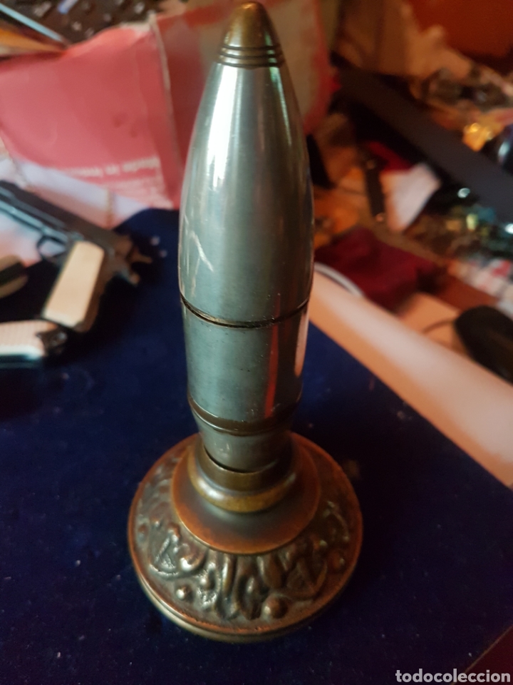 Military Antiques: ANTIGUO MECHERO DE BRONCE Y ACERO CON FORMA DE BALA MILITAR