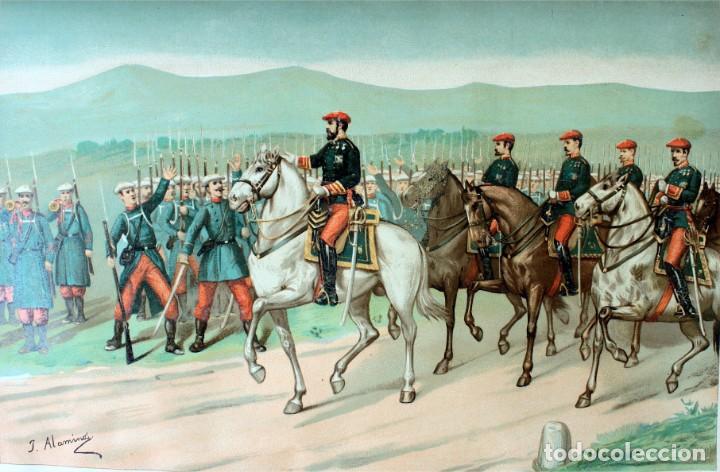 Militaria: L&aacute;mina Cuadro Despedida de D. Carlos al abandonar el territorio espa&ntilde;ol. Guerra Carlista