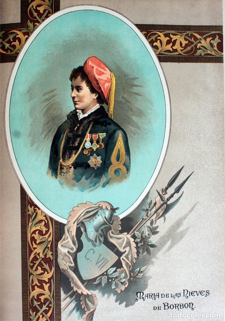 Militaria: L&aacute;mina Cuadro Mar&iacute;a de las Nieves de Borb&oacute;n. Guerra Carlista. Pintor: Alaminos. 1895. Espa&ntilde;a