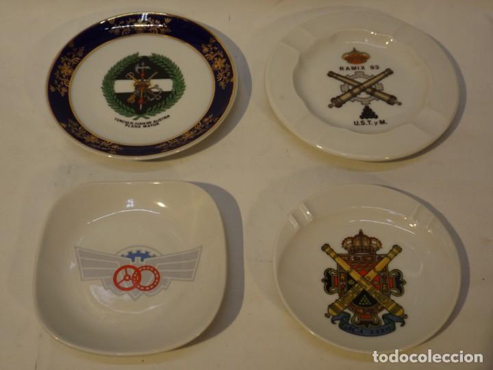 Military Antiques: lOTE 4 PLATOS CENICEROS ENTRE 12 Y 15 CM. DIFERENTES ESCUDOS MILITARES CER&Aacute;MICA