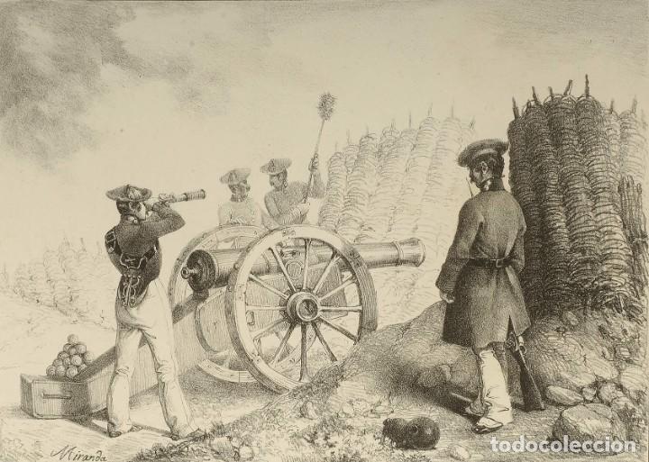 Militaria: L&aacute;mina Cuadro Artiller&iacute;a Carlista. Guerras Carlistas. Autor: Manuel Miranda. Siglo XIX. Espa&ntilde;a. R&eacute;pl