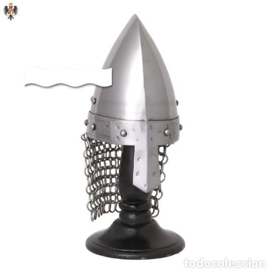 Military Antiques: MINI CASCO CABALLERO TEMPLARIO + SOPORTE