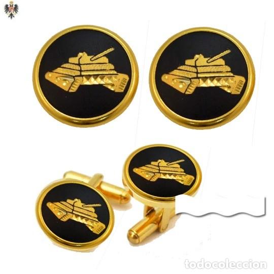 Militaria: GEMELOS EJERCITO DIVISION ACORAZADA ACADADEMIA INFANTERIA DAMASQUINADO EN ACERO Y ORO 24K
