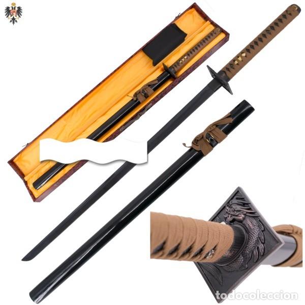 Militaria: KATANA NINJA NINJATO FORJADA HOJA TEMPLADA + ESTUCHE + SOPORTE 107 CMS