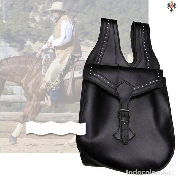 Military Antiques: ALFORJA VAQUERA SILLA MONTAR ** CUERO NEGRO - MARR&Oacute;N