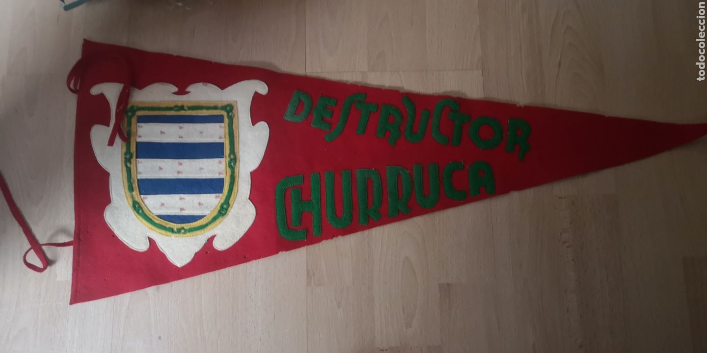 Military Antiques: Enorme bander&iacute;n en fieltro del destructor Churruca 70 cm x 23 cm