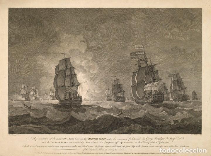 Militaria: R&Eacute;PLICA L&aacute;mina Batalla Cabo de San Vicente, Portugal. Armada, Espa&ntilde;a &ndash; Inglaterra. 1780. Siglo XVIII