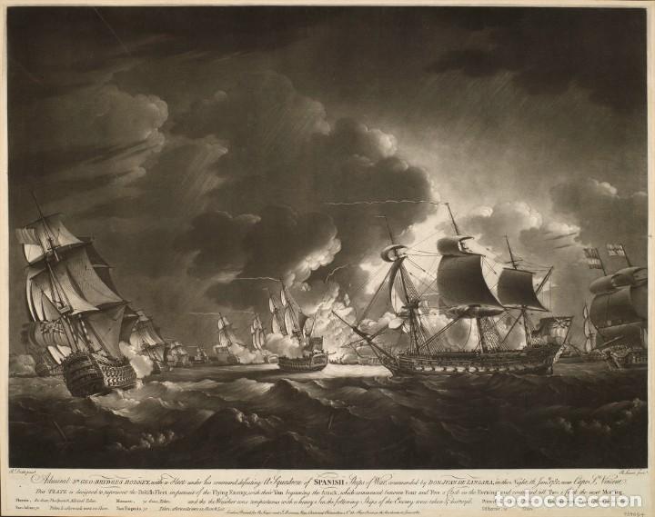Militaria: R&Eacute;PLICA L&aacute;mina Batalla Cabo de San Vicente, Portugal. Armada, Espa&ntilde;a &ndash; Inglaterra. 1780. Siglo XVIII