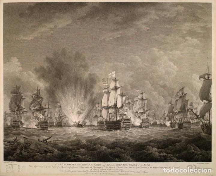Militaria: R&Eacute;PLICA L&aacute;mina Batalla Cabo de San Vicente, Portugal. Armada, Espa&ntilde;a &ndash; Inglaterra. 1780. Siglo XVIII
