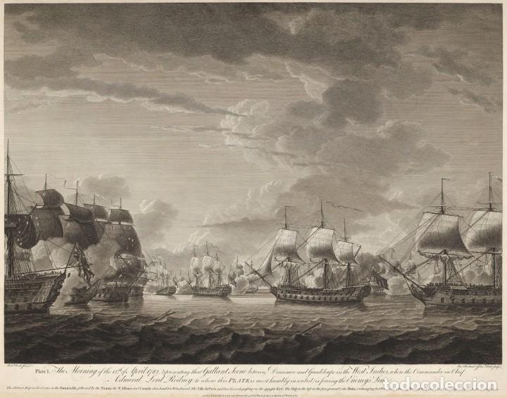 Military Antiques: R&Eacute;PLICA L&aacute;mina Batalla de Iles des Saintes, Guadalupe. Francia &ndash; Inglaterra. 1782. Siglo XVIII