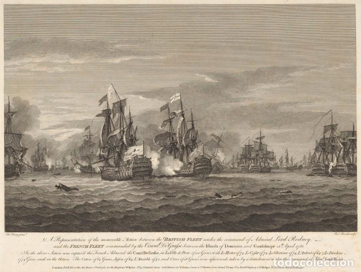 Military Antiques: R&Eacute;PLICA L&aacute;mina Batalla de Iles des Saintes, Guadalupe. Francia &ndash; Inglaterra. 1782. Siglo XVIII.