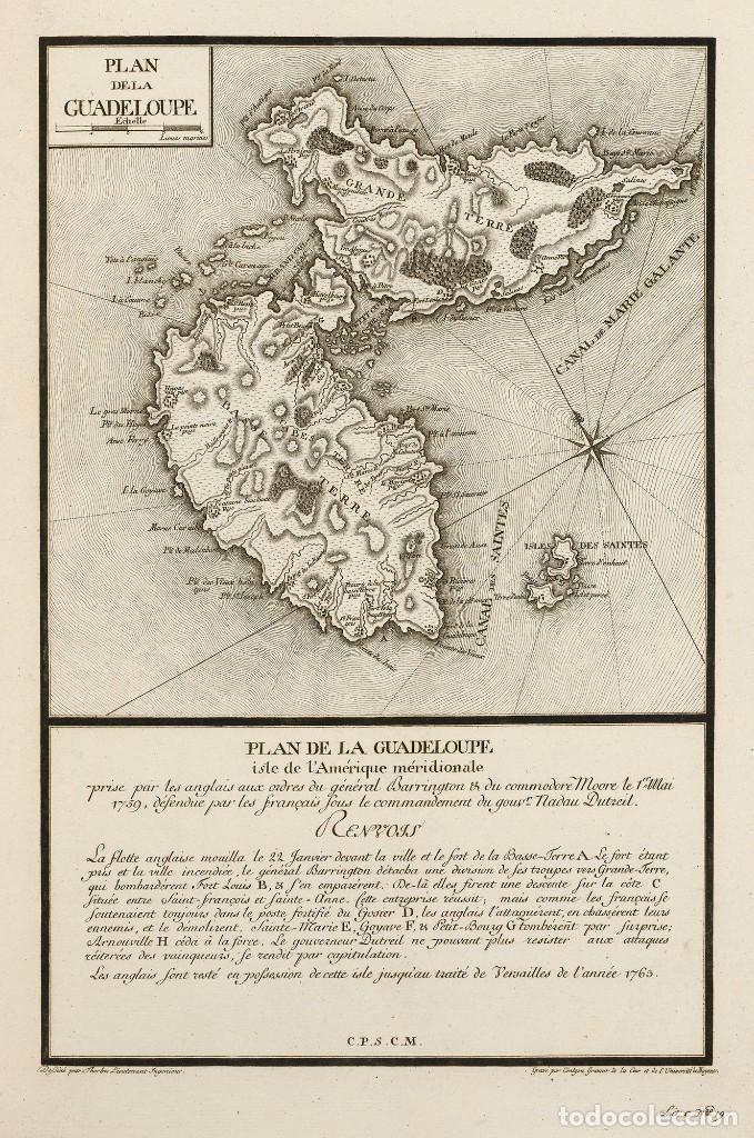 Military Antiques: R&Eacute;PLICA L&aacute;mina Plano de Guadalupe. Francia &ndash; Inglaterra. 1759. Siglo XVIII.