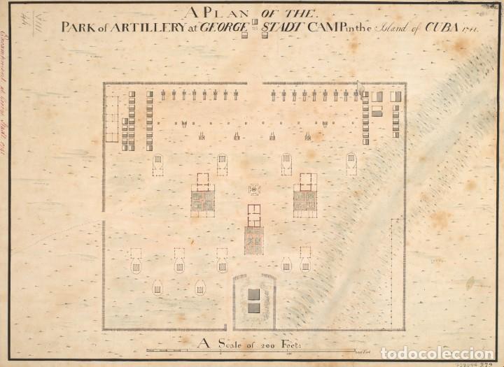 Militaria: R&Eacute;PLICA L&aacute;mina Parque de Artiller&iacute;a Guantanamo, Cuba. Espa&ntilde;a &ndash; Inglaterra. 1741. Siglo XVIII.