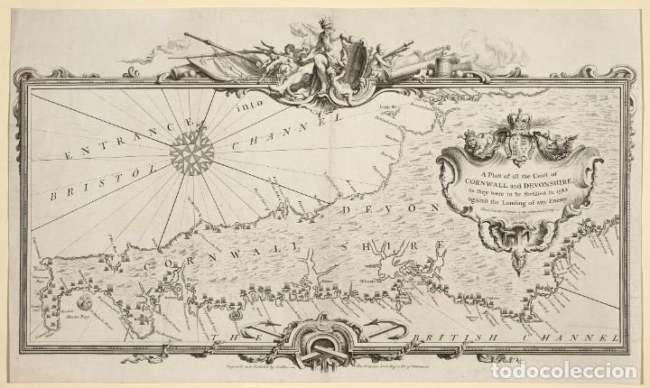 Militaria: R&Eacute;PLICA L&aacute;mina fortificaci&oacute;n Cornwall y Devonshire ante Armada Invencible. 1588. Guerras de Flandes.