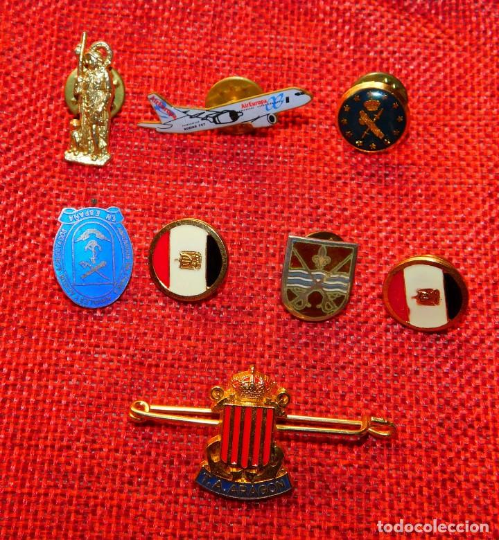 Militaria: Juego de pins Guardia Civil, embajada de Egipto, T.A. Aragon, Agregados de la Armada Espa&ntilde;ola