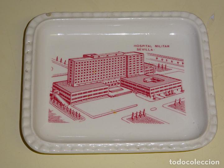 Military Antiques: CENICERO DE CER&Aacute;MICA MILITAR. HOSPITAL MILITAR DE SEVILLA. LA CARTUJA PICKMAN. 14CM. 180GR