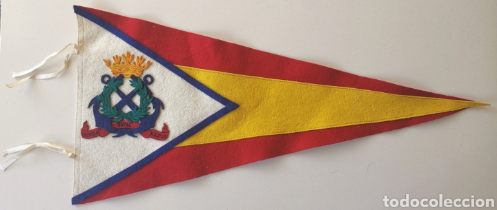 Militaria: Antiguo Banderin Escuela Naval Militar - Armada Espa&ntilde;ola -Marina &Eacute;poca Franco - Bandera de Espa&ntilde;a