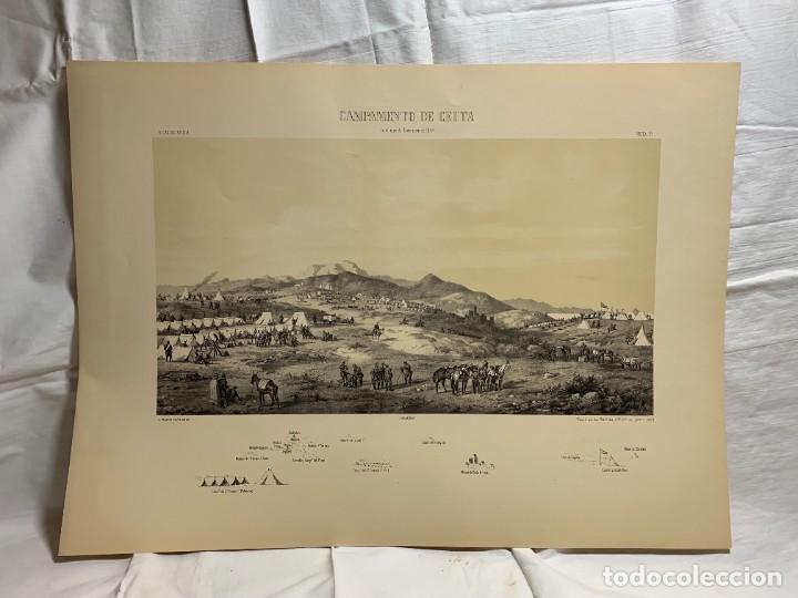 Military Antiques: LAMINA CAMPAMENTO CEUTA AFRICA DIC 1859 VISTA 2&ordf; REPROD EJERCITO 1960 48X65CM