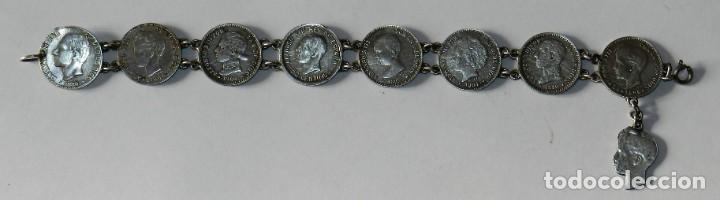Military Antiques: ANTIGUA PULSERA DE PLATA CON MONEDAS DE ALFONSO XIII PARA SE&Ntilde;ORITA O NI&Ntilde;A, MIDE 19,5 CMS. DE LONGITU