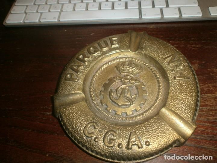 Military Antiques: Cuartel General de la Armada Parque n&ordm; 1 cenicero plato grande de bronce 897 gr. buen estado