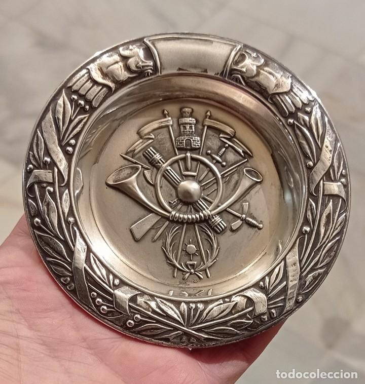 Military Antiques: Cenicero - Emblema Infanter&iacute;a Ejercicio de Tierra Ingenieros - 37 gr. Plata 925 ml. 105 mm.