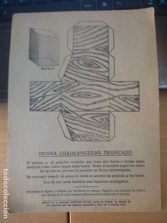 Military Antiques: RECORTABLE FIGURA GEOMETRICA ACADEMIA ASPIRANTE CABO GUARDIA CIVIL PRISMA CUADRANGULAR22,5 X 16,3 CM