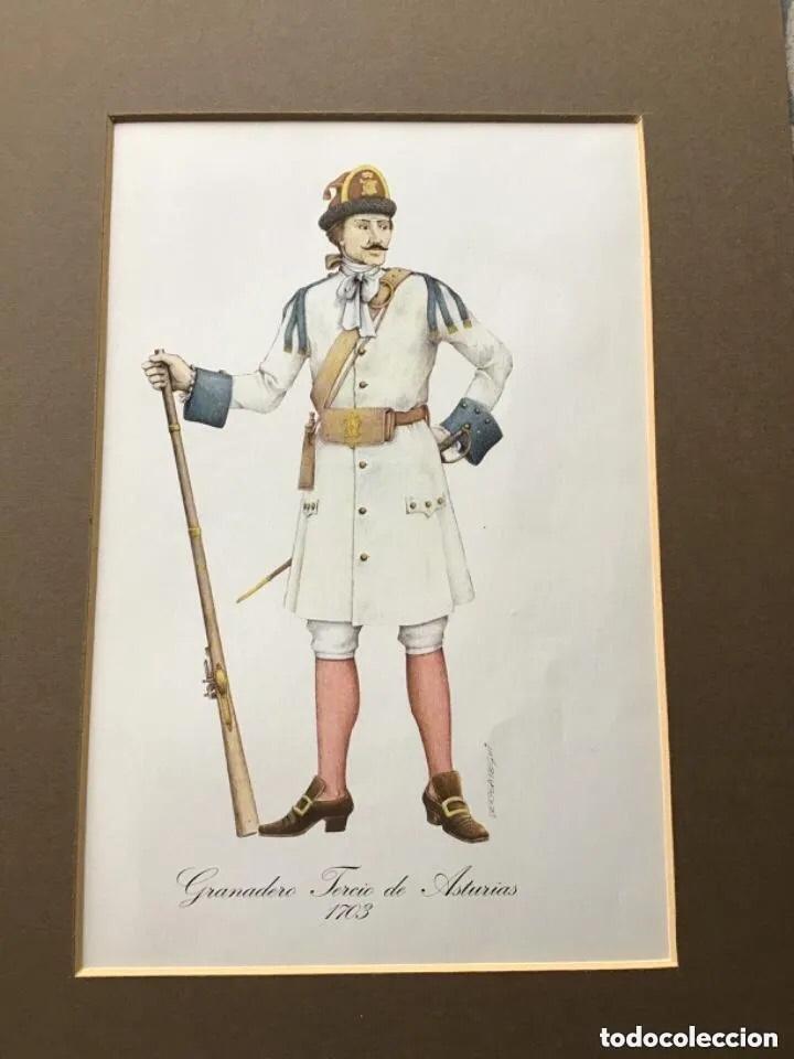 Militaria: L&Aacute;MINA CON PASPART&Uacute; DE GRANADERO TERCIO DE ASTURIAS 1703 - FIRMADA BERASATEGUI
