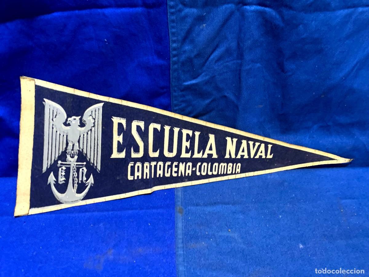 Military Antiques: BANDERIN ESCUELA NAVAL CARTAGENA COLOMBIA FIELTRO 15X41CMS