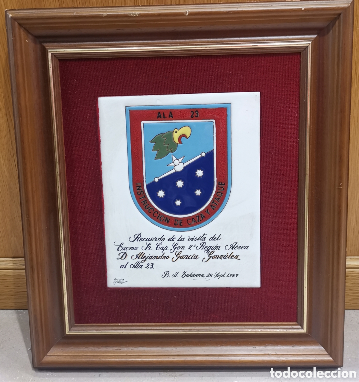 Militaria: Gran Cuadro Cer&aacute;mico Capit&aacute;n General 2&ordf; Regi&oacute;n A&eacute;rea Ala 23 - Ej&eacute;rcito del Aire - Barcarrota - 1989