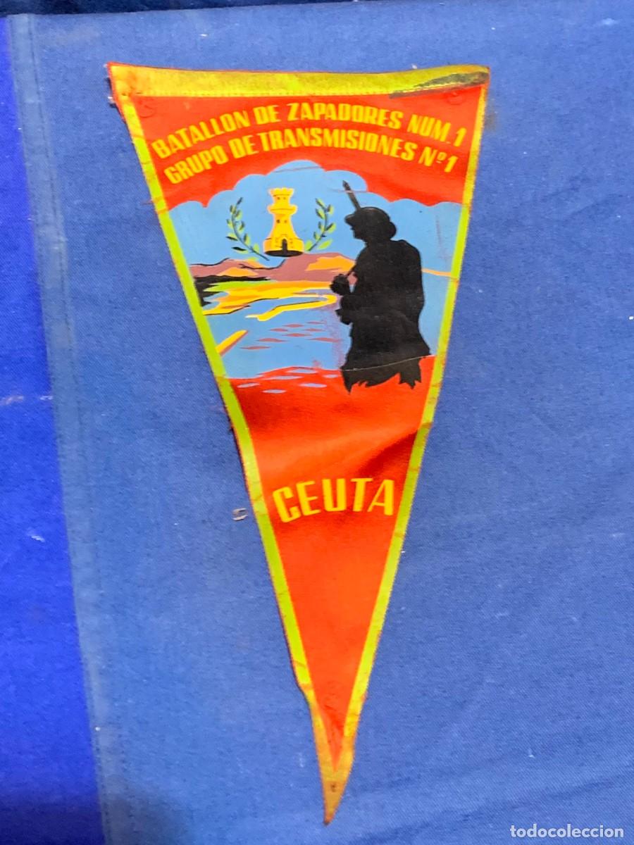 Military Antiques: BANDERIN TELA BATALLON DE ZAPADORES N 1 GRUPO DE TRANSMISIONES N 1 CEUTA 13X28CMS