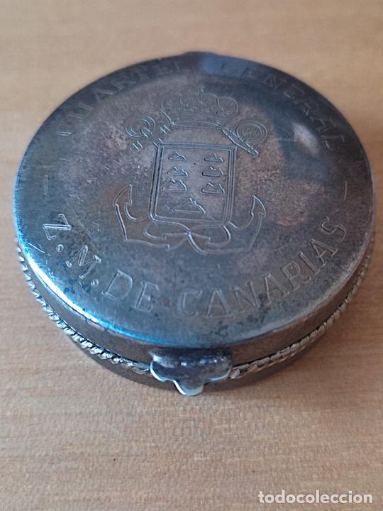 Military Antiques: CUARTEL GENERAL Z. M. CANARIAS PASTILLERO MILITAR ALPACA PRECIOSA P&Aacute;TINA 3,5 CMS