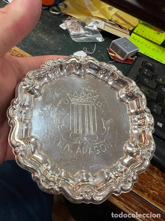 Military Antiques: PLATO DE ALPACA ESCUDO MILITAR FRAGATA T.A. ARAGON - MEDIDA 10,5 CM