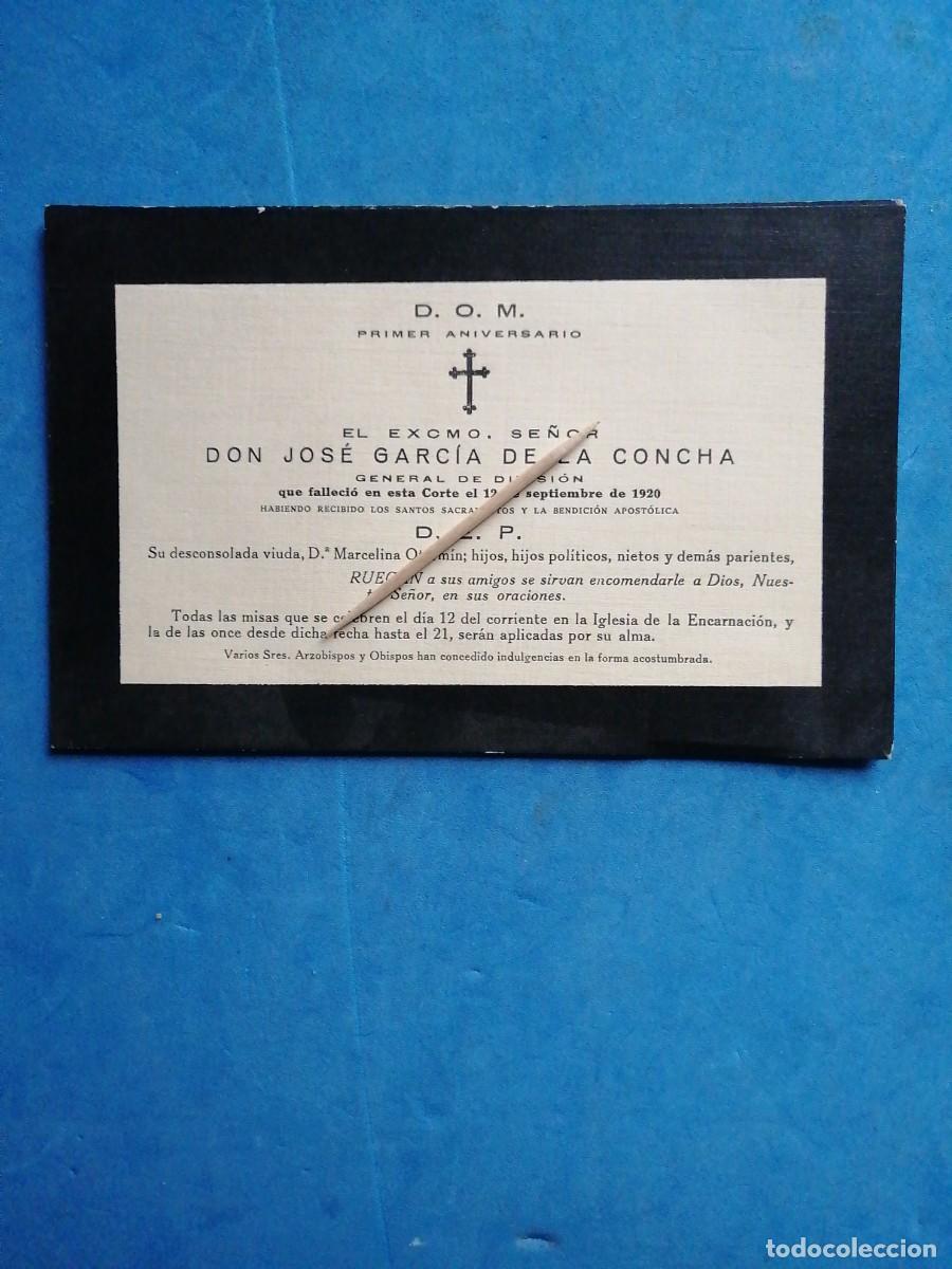 Military Antiques: Esquela del Gral. Don Jos&eacute; Garc&iacute;a de la Concha. Primer Aniversario