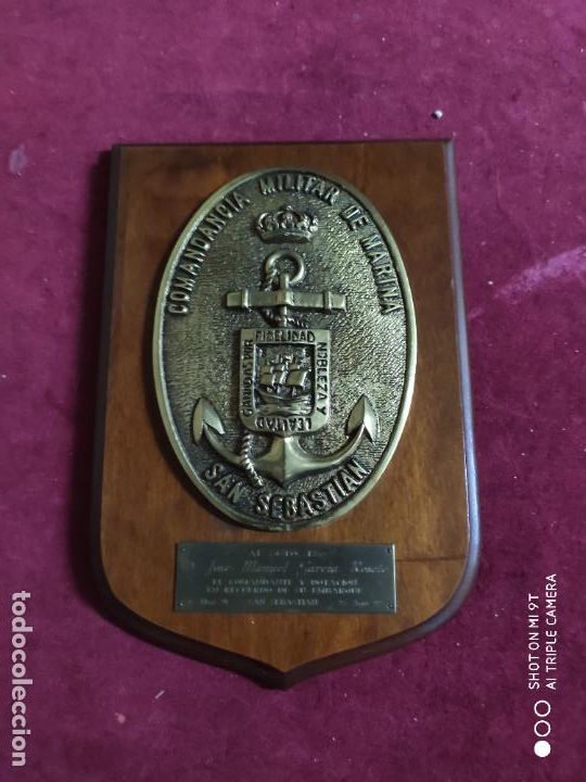 Military Antiques: metopa comandancia militar de marina bronce y madera 19 x 28 cm