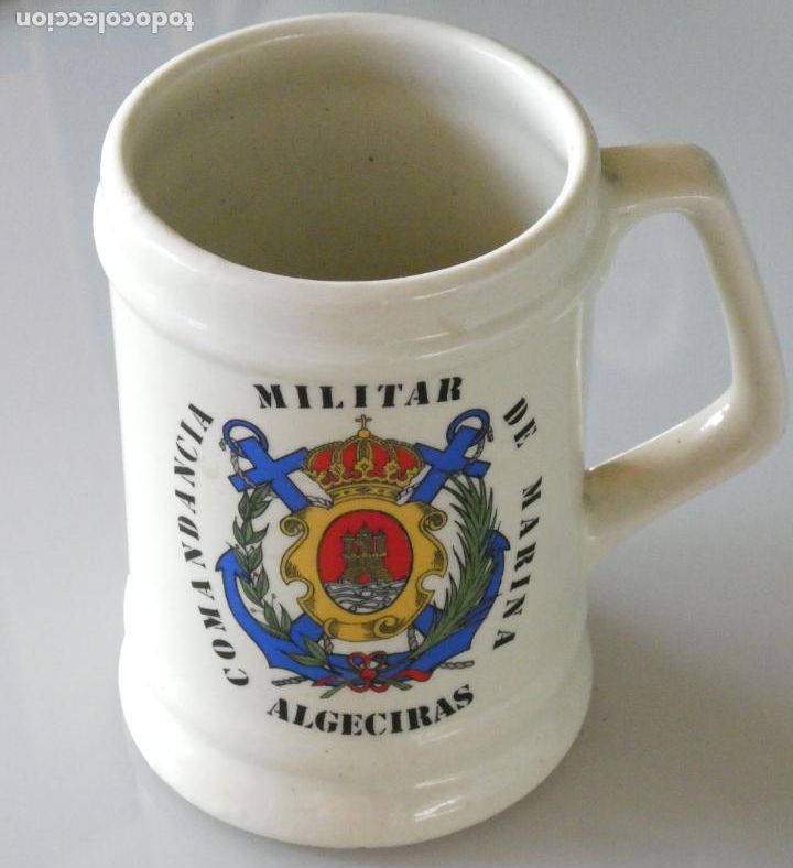 Militaria: JARRA MILITAR DE CER&Aacute;MICA. COMANDANCIA DE MARINA DE ALGECIRAS C&Aacute;DIZ 13CM. 480GR
