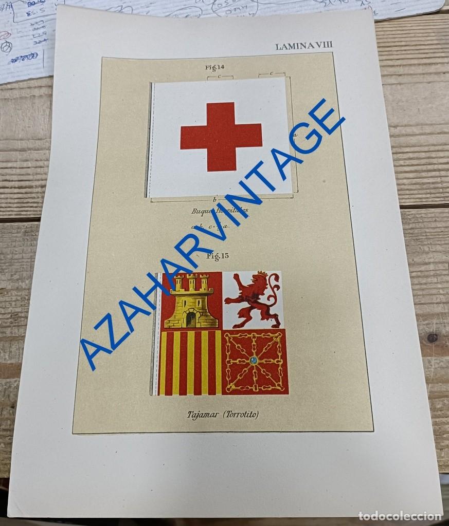 Military Antiques: ANTIGUA LAMINA BANDERIN BUQUES HOSPITALES Y TAJAMAR (TORROTITO), 210X305MM