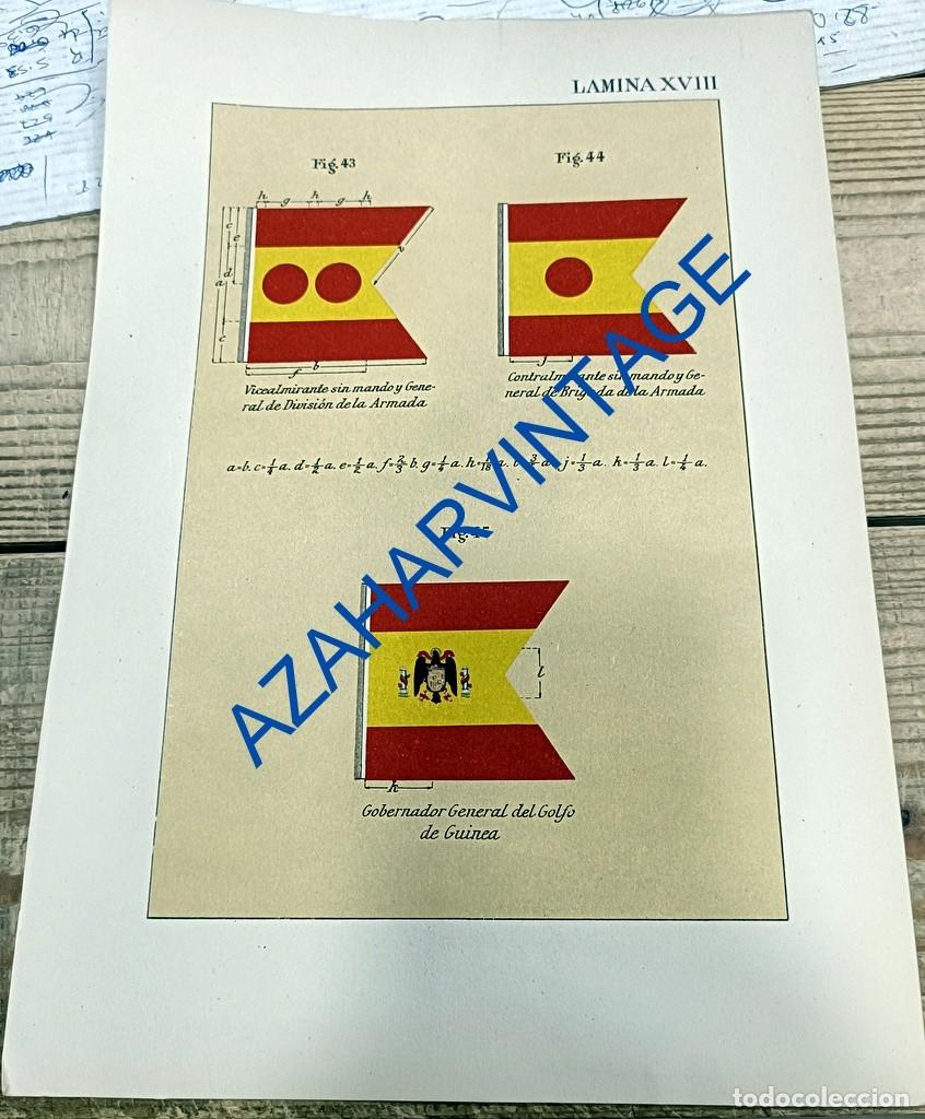 Militaria: ANTIGUA LAMINA BANDERINES DE LA ARMADA Y GOBERNADOR GENERAL DEL GOLFO DE GUINEA, 210X305MM