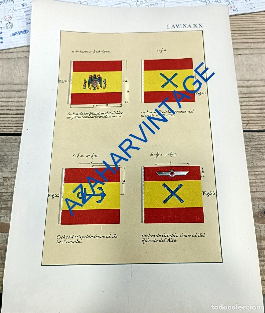 Militaria: ANTIGUA LAMINA BANDERINES DE CAPITANES GENERALES Y MINISTRO , ALTO COMISARIO MARRUECOS, 210X305MM