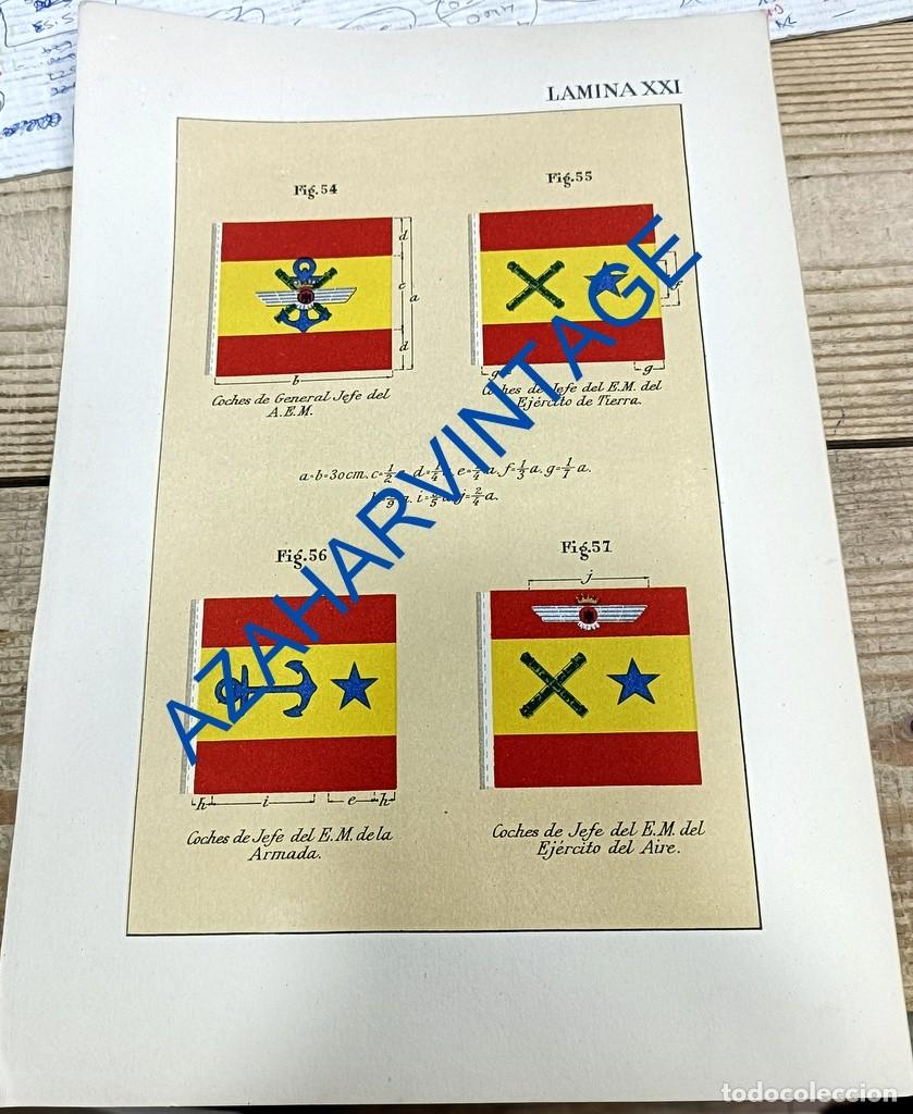 Militaria: ANTIGUA LAMINA BANDERINES DE GENERALES EJERCITO DE TIERRA, ARMADA Y AIRE, 210X305MM