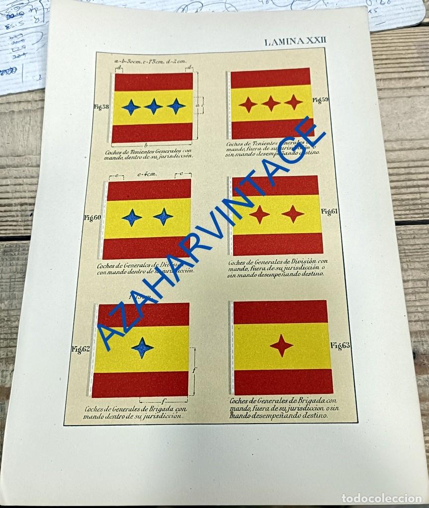 Military Antiques: ANTIGUA LAMINA BANDERINES DE TENIENTES GENERALES Y GENERALES DE DIVISION, 210X305MM