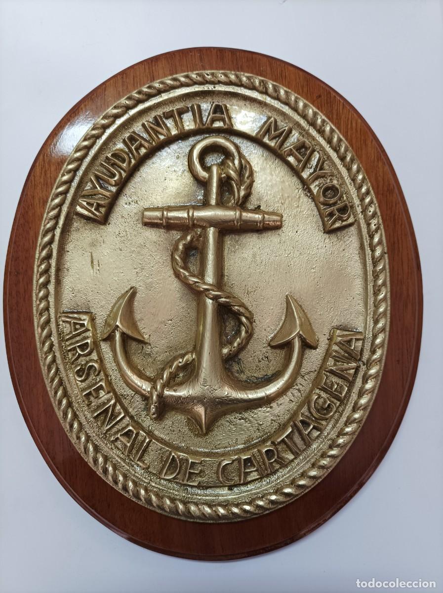 Military Antiques: Metopa naval. AYUDANTIA MAYOR - ARSENAL DE CARTAGENA. Bronce sobre madera. Repasada