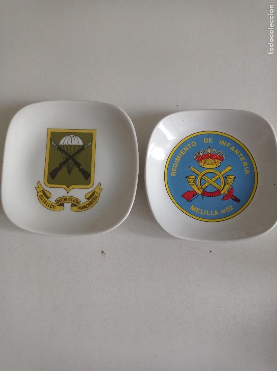 Militaria: 3 antiguos platos de porcelana con dibujos militares