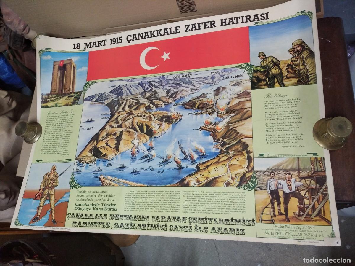 Militaria: ANTIGUA REPRODUCCION DE CARTEL TURCO DE PRIMERA GUERRA MUNDIAL 1915, DARDANELOS, A&Ntilde;OS 60 -R5