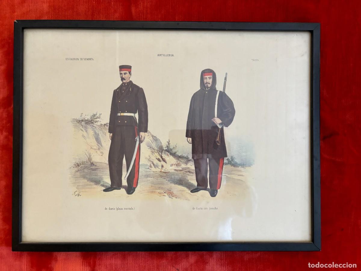 Militaria: LAMINA DE UNIFORMES DE ARTILLER&Iacute;A DEL EJERCITO DE ESPA&Ntilde;A. ESCUADR&Oacute;N DE REMONTA. L&Aacute;MINA A&Ntilde;OS 1980