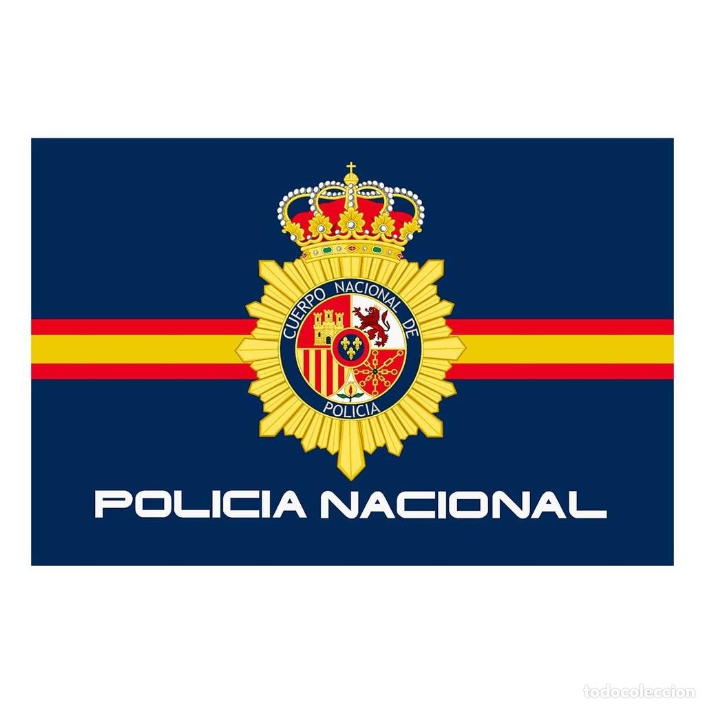 Military Antiques: BANDERA POLICIA NACIONAL RASO 90X150 ESPA&Ntilde;A AZUL