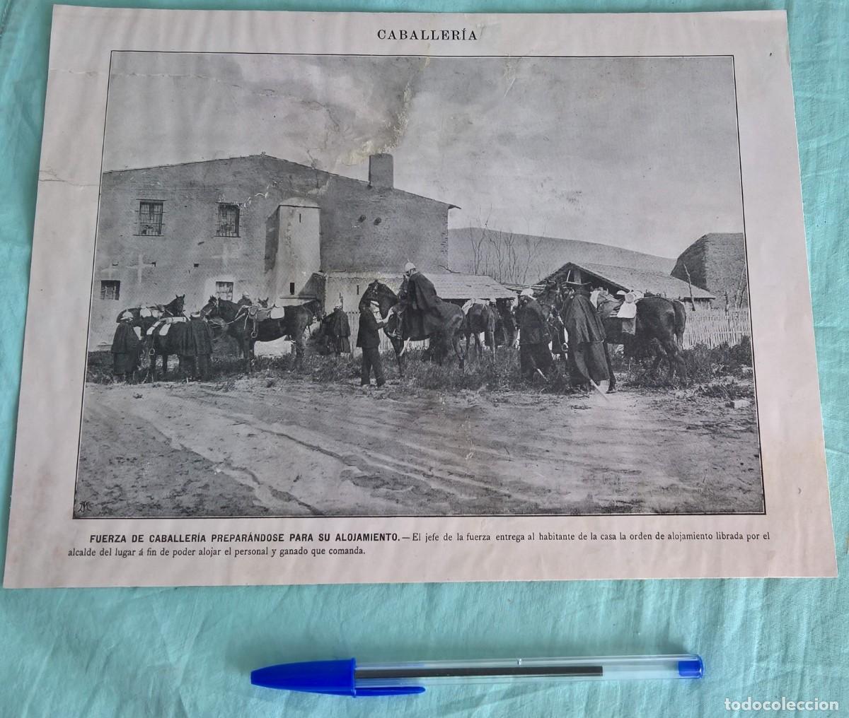 Military Antiques: Caballeria..Preparandose para Alojamiento..Antigua Lamina de Fotografa